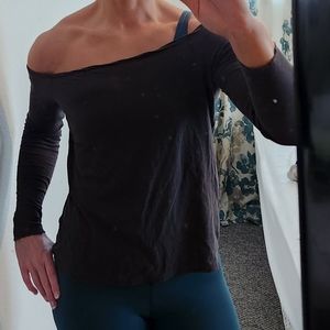 Nation LTD brand off the shoulder 3/4 length tee - M in slub grey